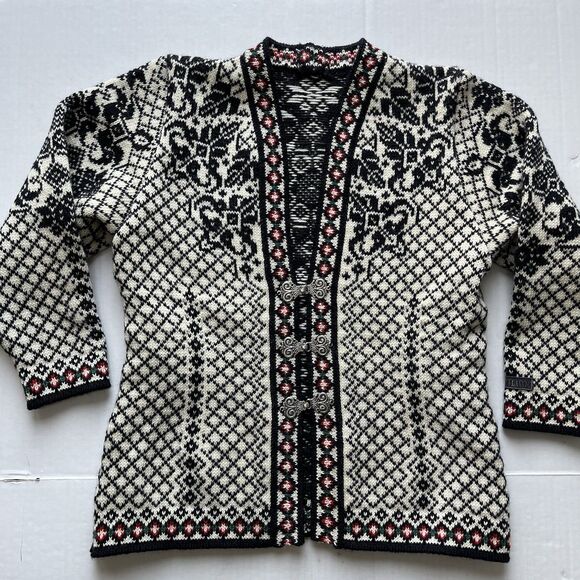 Dale of Norway Wool Knit Cardigan Ski Sweater Nordic Fair Isle Clasp Jacket XS - Picture 1 of 16